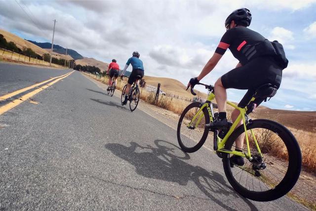Angled shot of cyclist riding near Livermore, CA