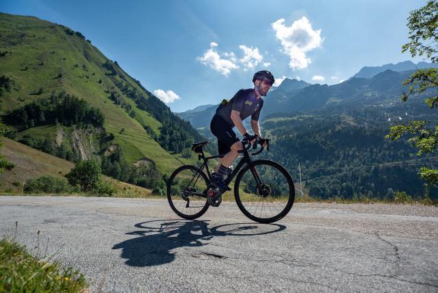 Professional photo taken of cyclist on the Col du Sabot in the French Alps