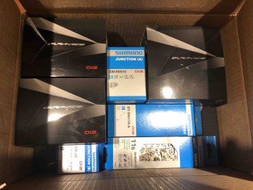 Shimano Dura Ace parts in original boxes, ready for building up into a new bike
