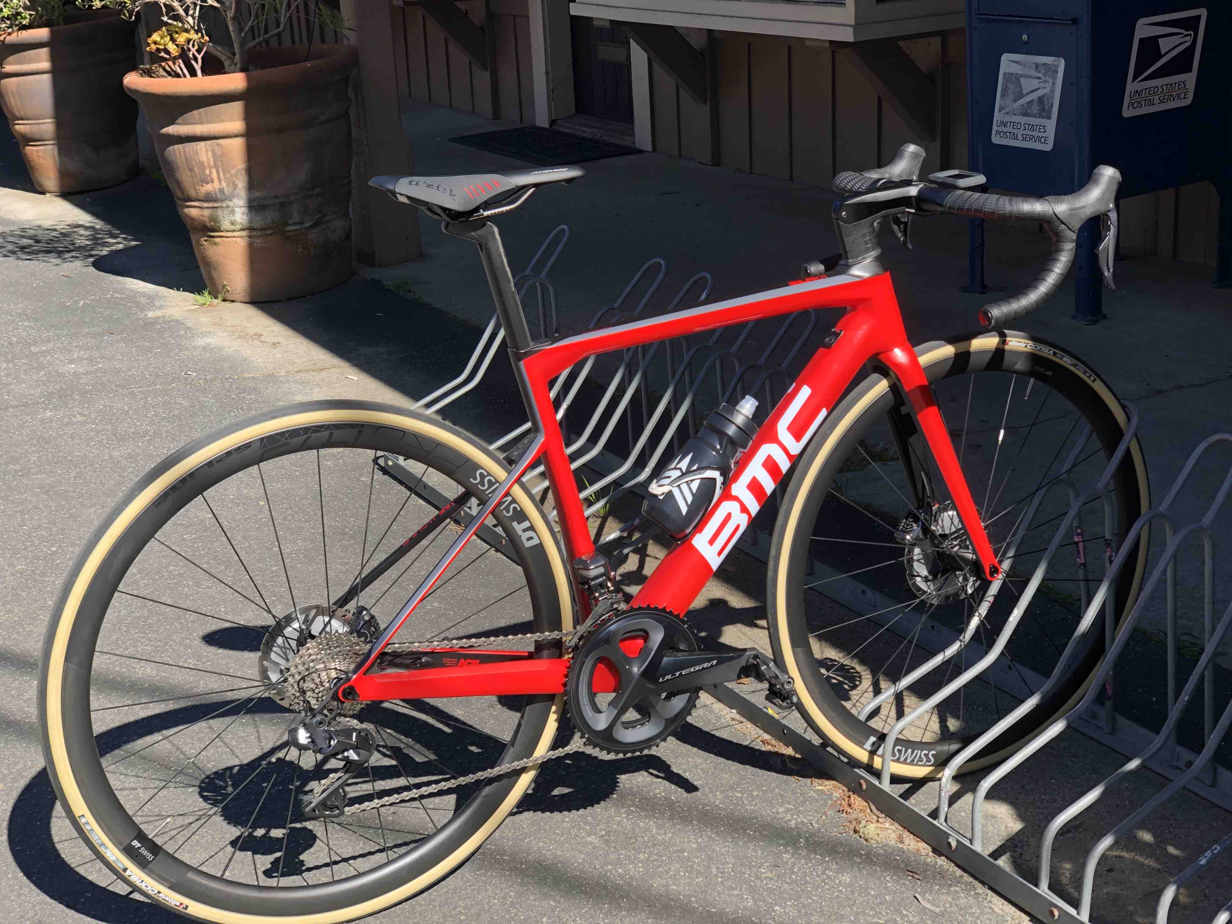 BMC TeamMachine bicycle parked out near Alice's Restaurant in Woodside, CA