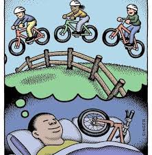 I think I do this often. Man dreaming of bicycles with a bike in his bed with him