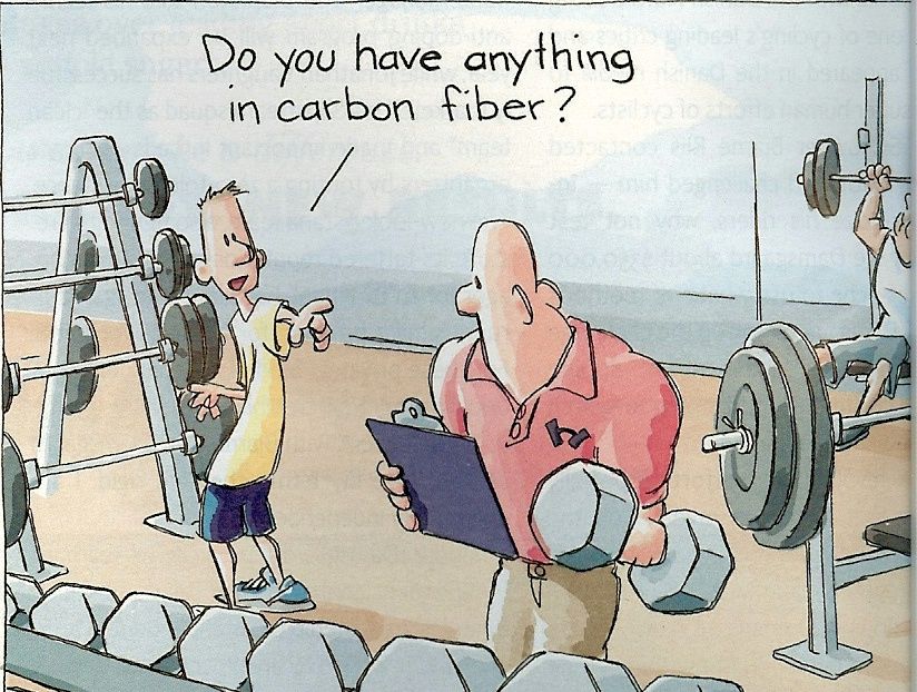 Comic of two men at a gym asking about carbon