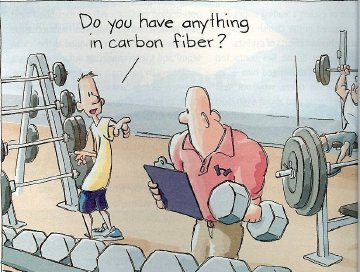 Basically what we were always asking ourselves at the bike shop. Comic of two men at a gym asking about carbon