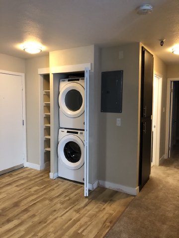 Front loading washing machines inside apartment
