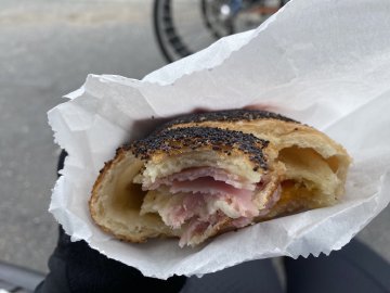 A ham and cheese croissant that I ate at Whale City Bakery
