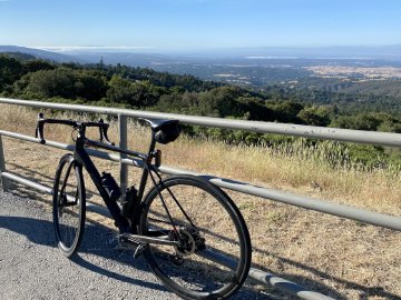 Factor O2 VAM bike at viewpoint along Skyline Drive in the Bay Area, California