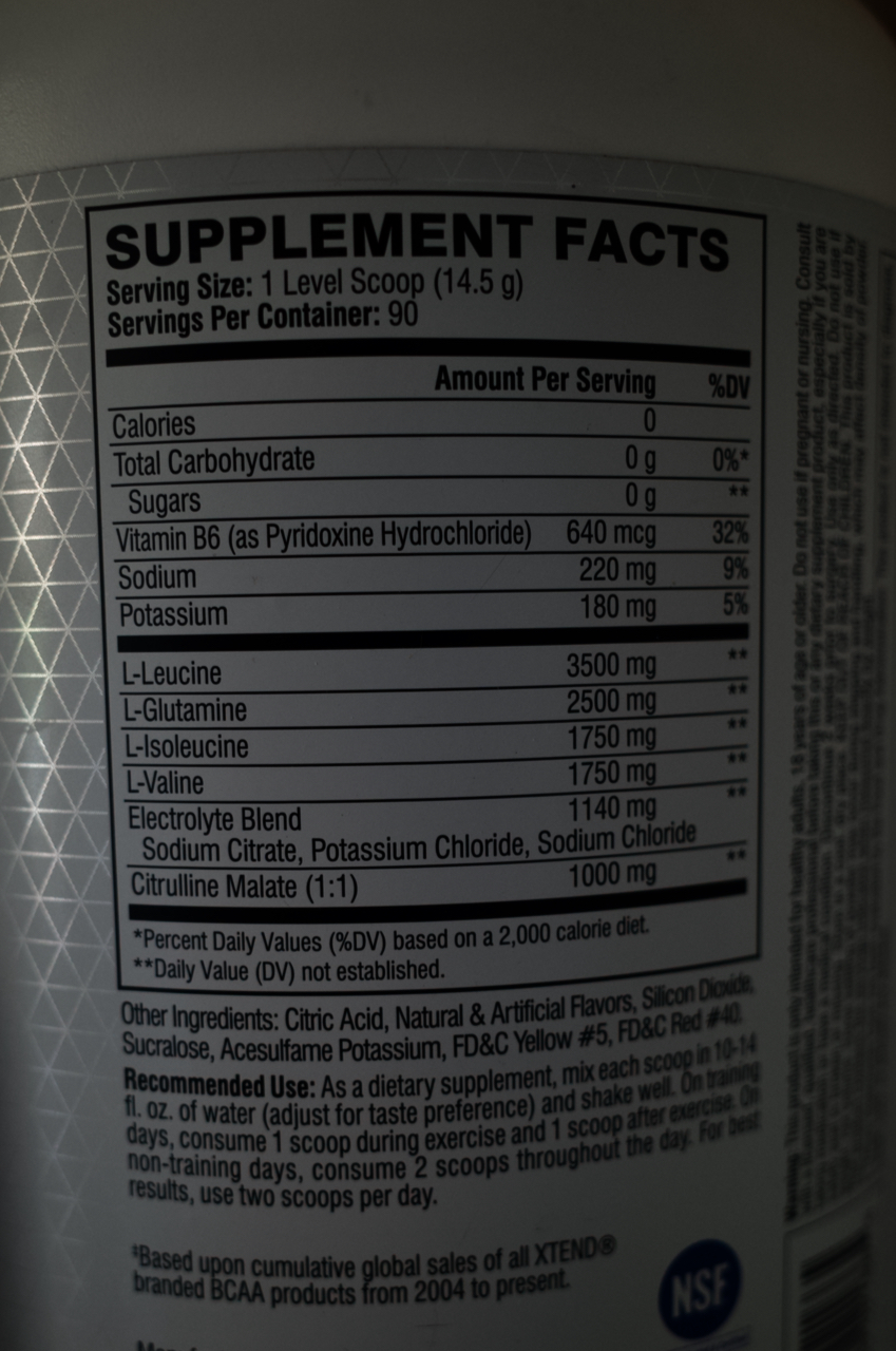 label from Scivation XTend BCAA mix