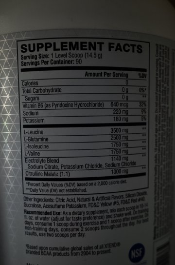 Blood Orange is my favorite flavor, and I often use it during rides label from Scivation XTend BCAA mix