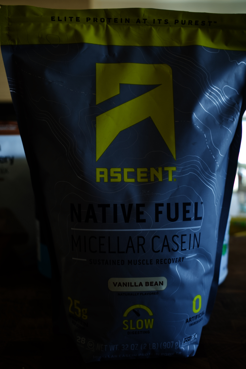 Ascent casein protein powder mix bag