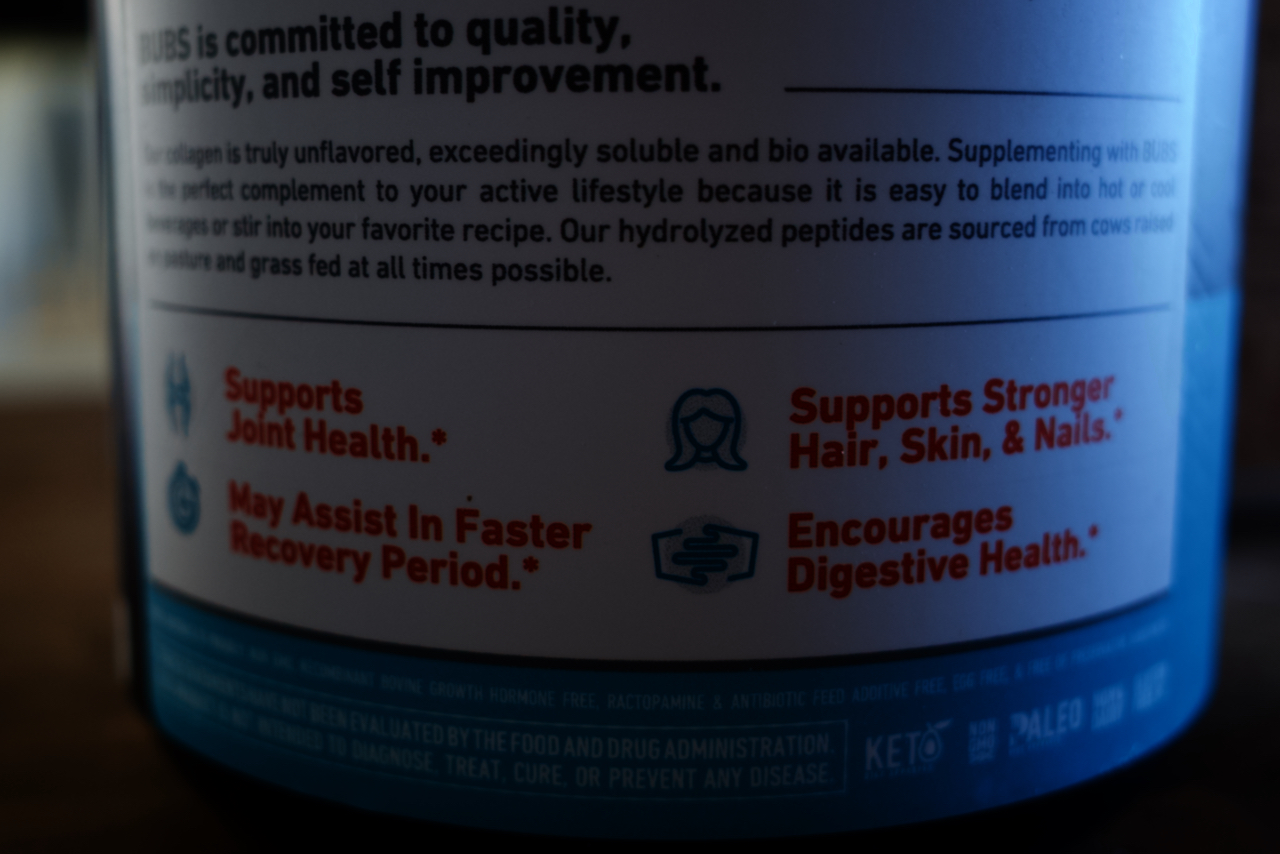 label from Bubs Naturals collagen protein mix