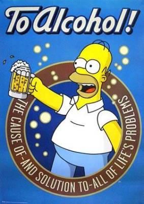 Homer Simpson logo with one of his famous quotes about alcohol