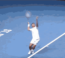 Oof. Tennis player getting a cramp during a serve