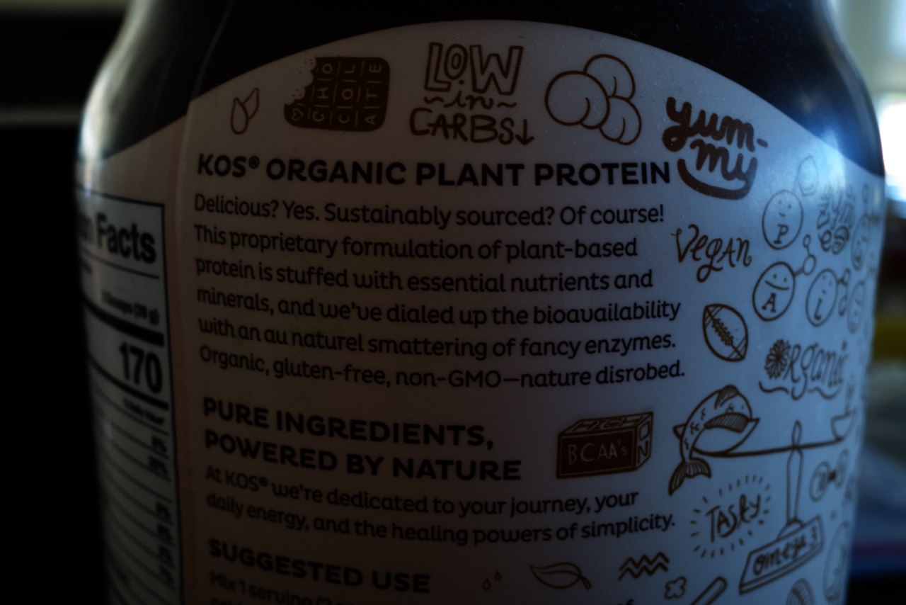 label from plant based protein brand KOS