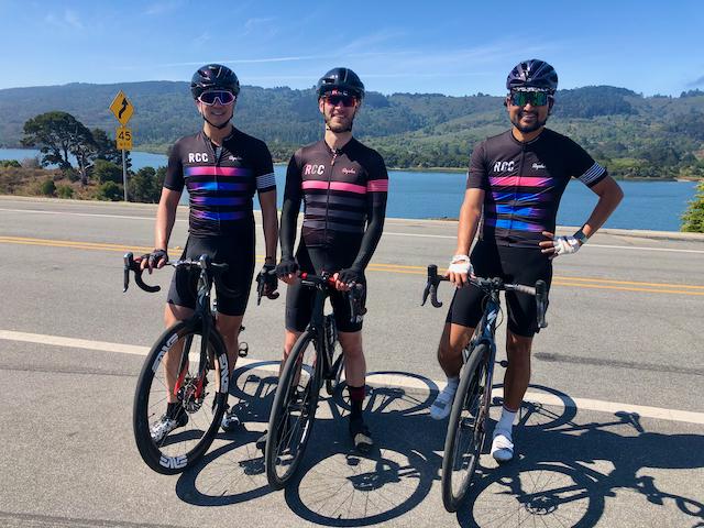 Three Rapha Cycling Club ride leaders along Cañada Road in the Bay Area, California