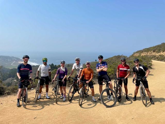 Cyclists along the dirt above Pacific doing the Planet of the Apes ride