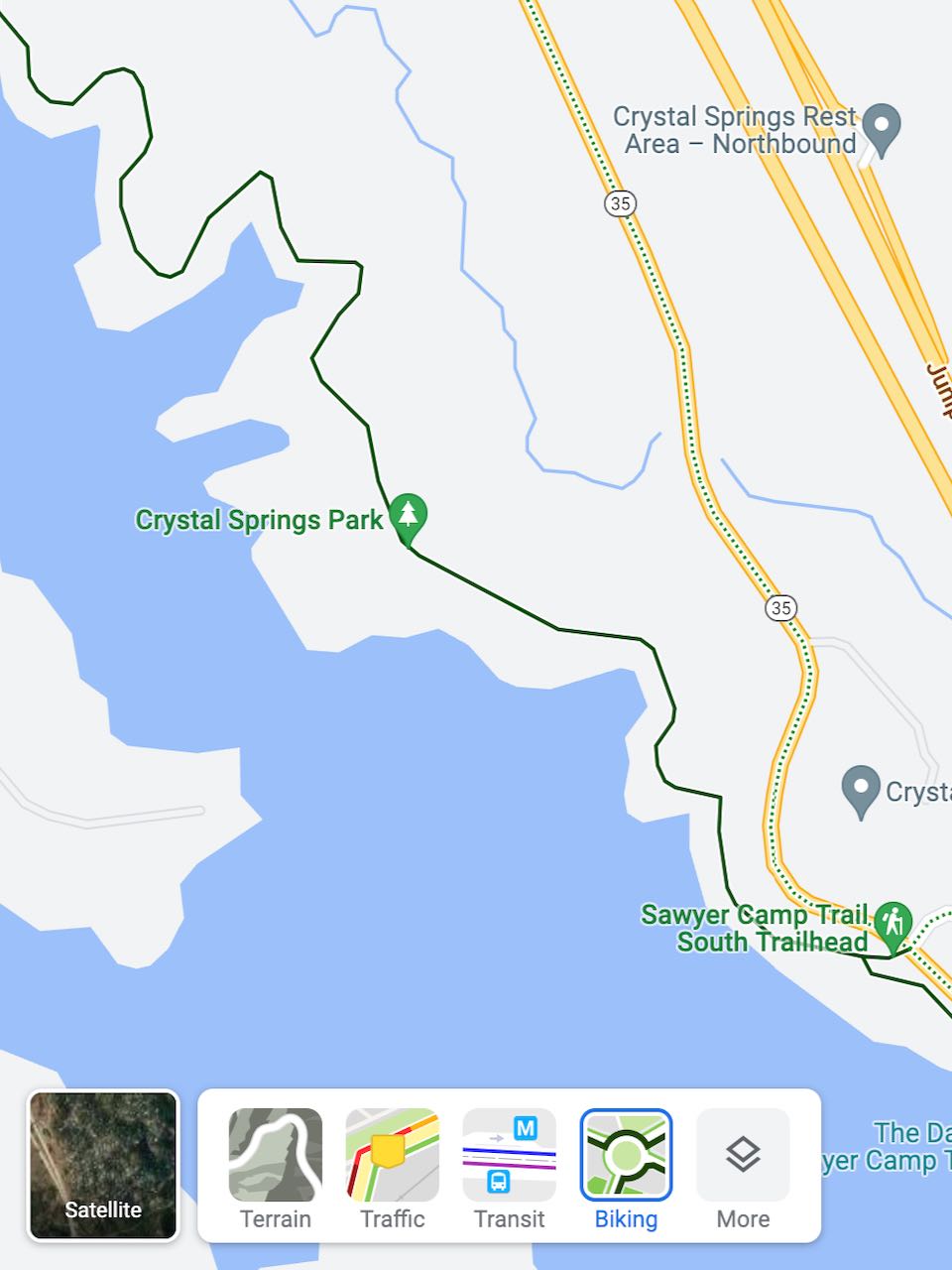Screenshot of how the bike layer works in Google Maps on Desktop
