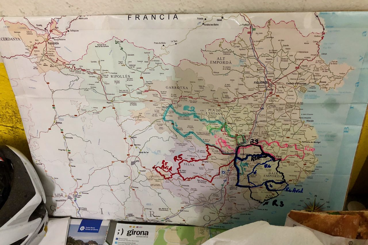 Map of bike routes around Girona, Spain on a Trek Travel trip