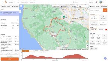 Their free route builder is quite good! Screenshot of RideWithGPS's route builder tool