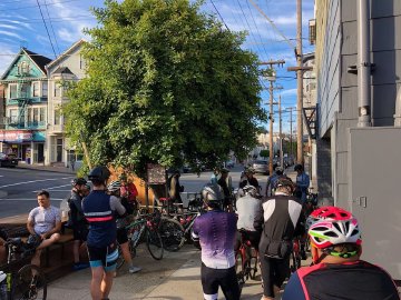 Outside the Rapha Clubhouse in San Francisco Cyclists socializing outside of the Rapha Clubhouse in San Francisco, California