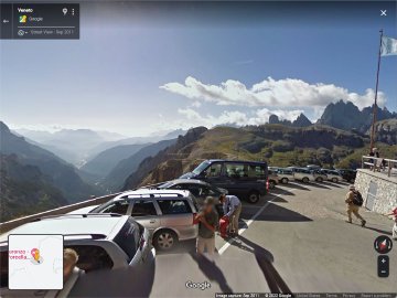 An older photo captured in 2011, apparently. 2011 Google street view of Tre Cime di Lavaredo in the Dolomites of Italy
