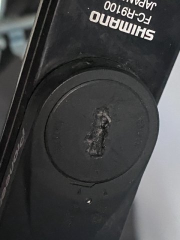 And I've tried to be good about this, too Battery cover for Pioneer power meter non-drive side crank arm, showing wear and tear