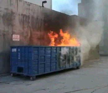 A stock image gif of a dumpster on fire representing the 2020 calendar year