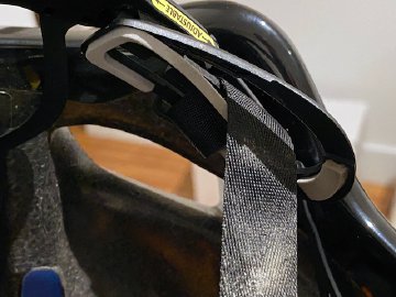 Zoomed in close up shot of peeling padding on back of Kask Utopia helmet after a year of use