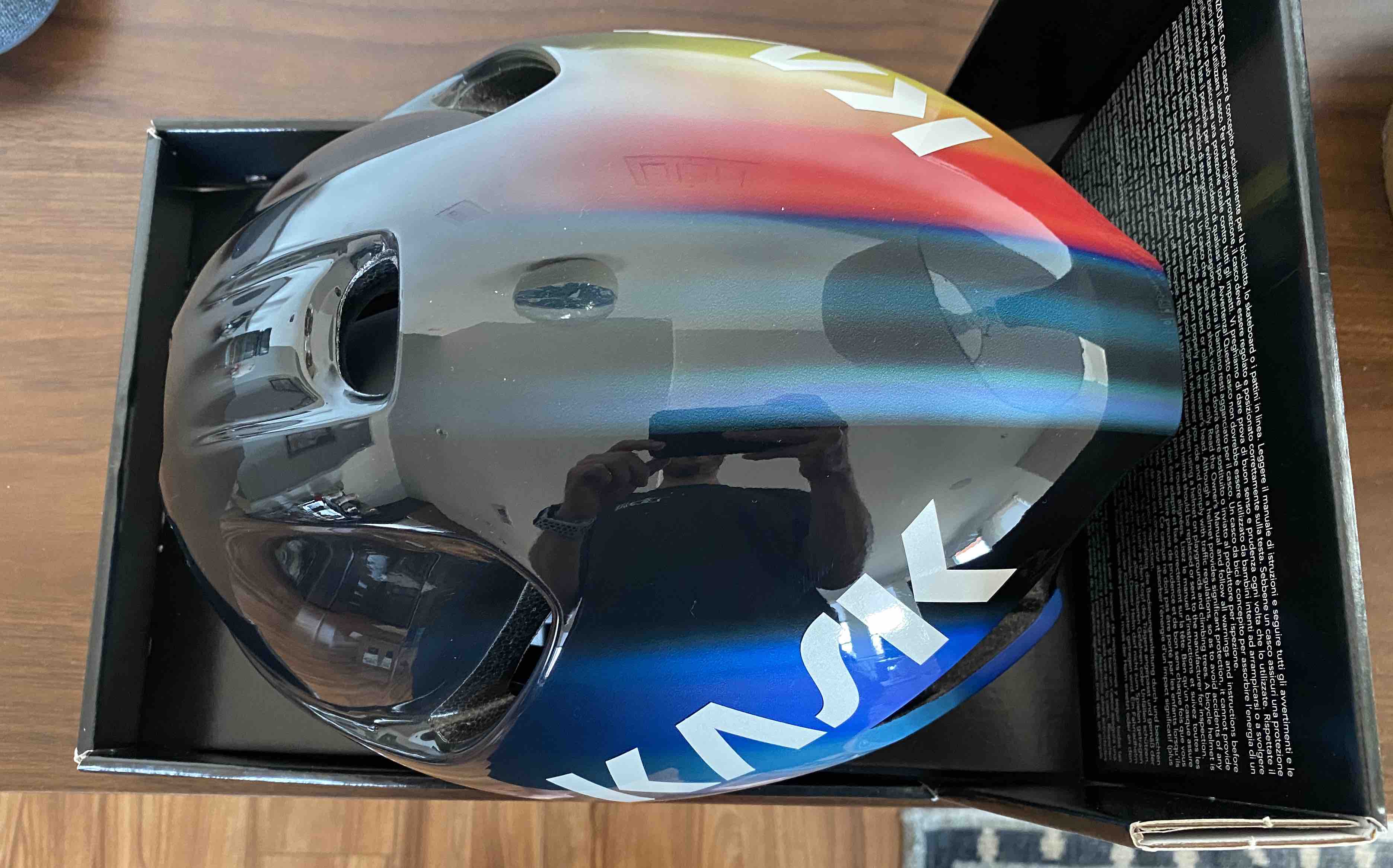 Top view of Paul Smith custom Kask Utopia bicycle helmet showing color gradient