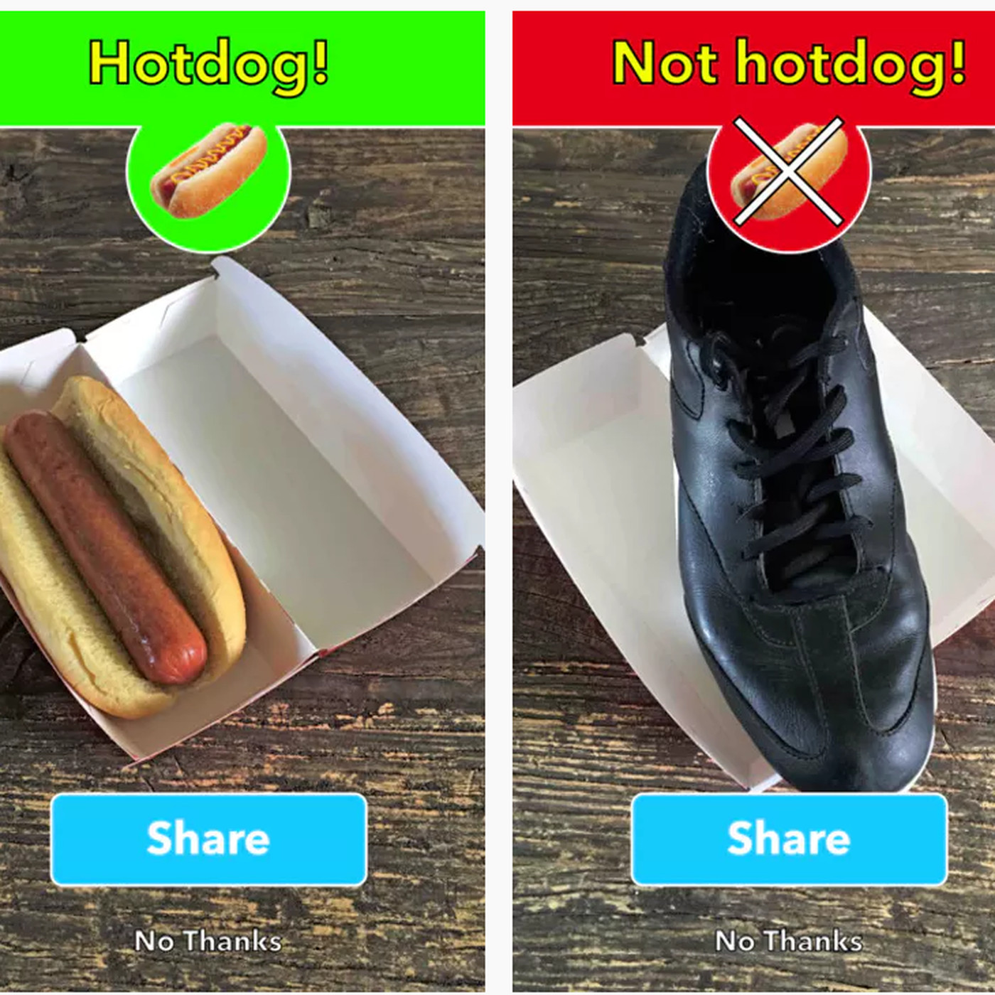 Screenshot from popular hot dog not a hot dog app from HBO's Silicon Valley