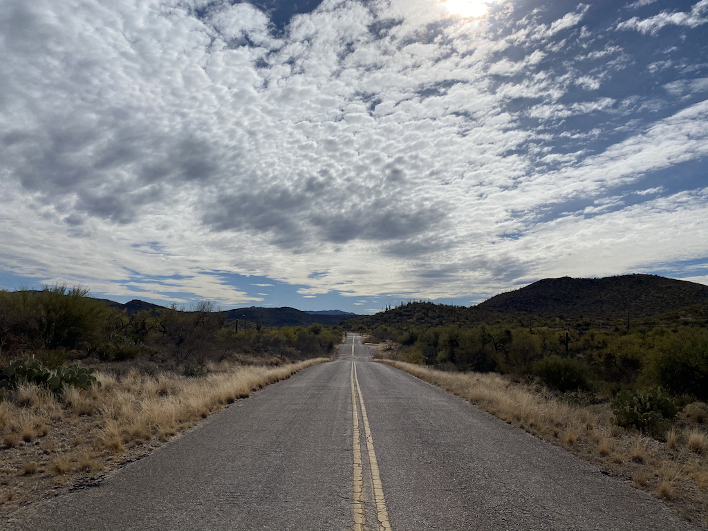 Winding road along Colossal Cave road east and south of Colossal Cave.