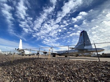 You can actually walk up to the fence here and get a closer shot if you can. View from Valencia road out over the Pima Air and Space Museum