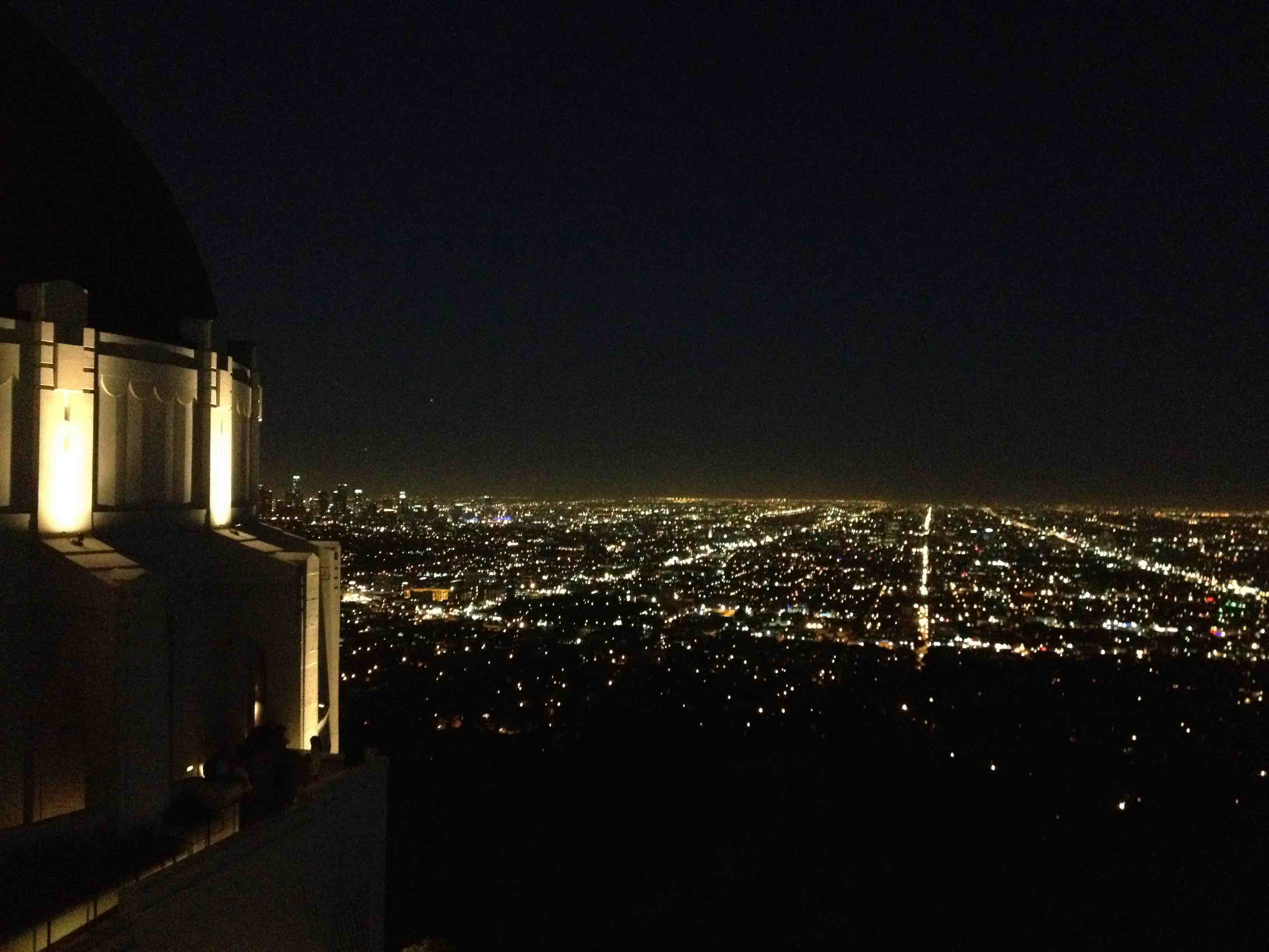 View out over Los Angeles at night from the Griffith Park Observatory