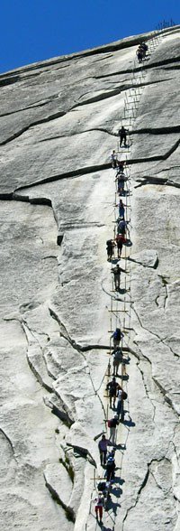 Care of the National Park Service website. National Park Service picture of the Half Dome cables, as seen from below.
