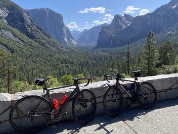 It looks like a painting, you just can't grasp its magnificence without physically being there! Bikes parked out at Tunnel View near the entrance to Yosemite Valley.