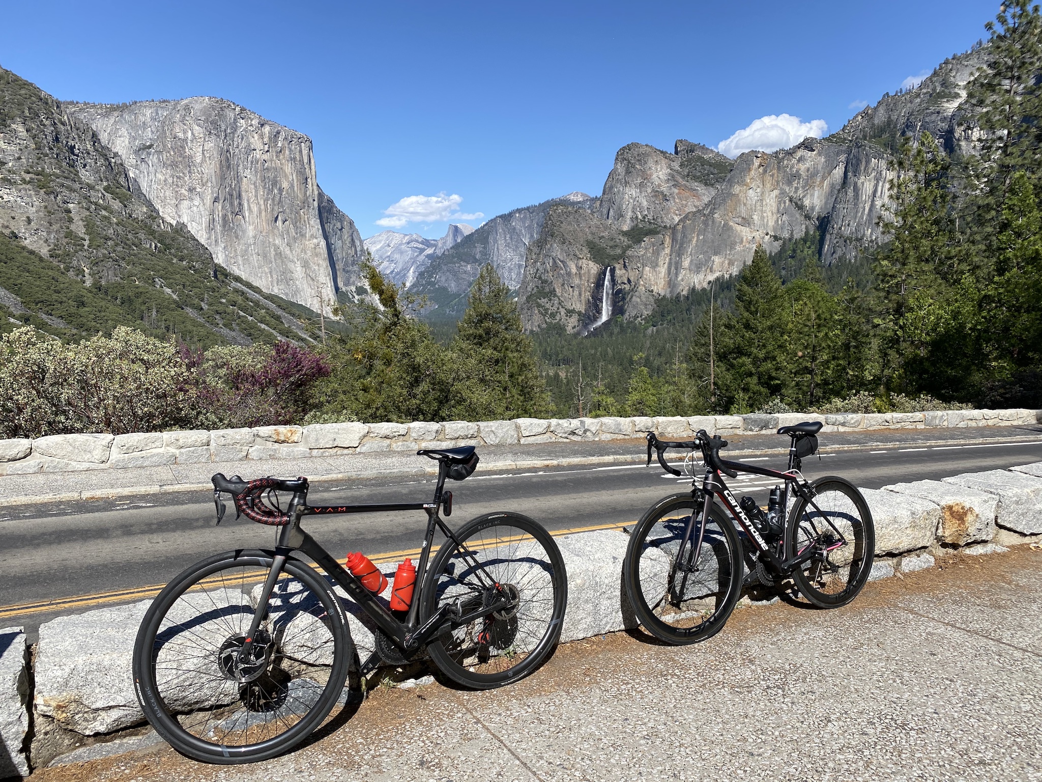Factor O2 VAM and Cannondale Synapse bikes at Tunnel View overlooking Yosemite Valley in Yosemite National Park.