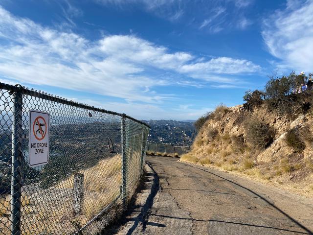 The road conditions at the top of Mt. Lee Drive above the Hollywood Sign