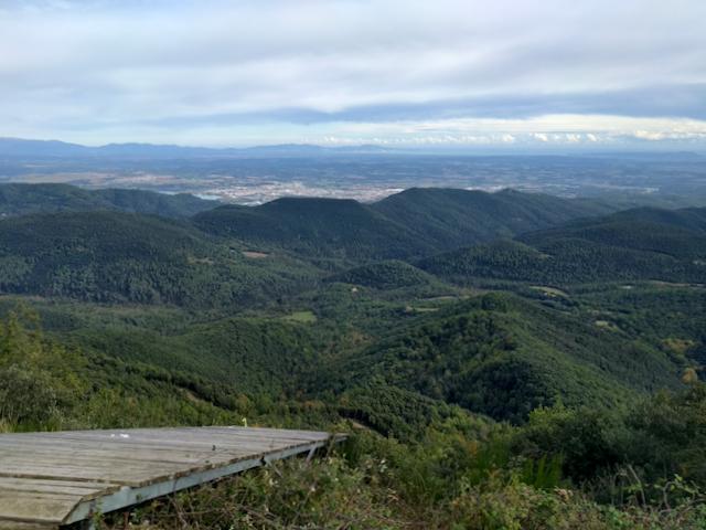 View at the top of the Rocacorba climb, near its radio towers in Catalonia, Spain