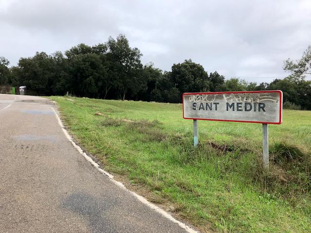Sant Medir city sign in the Girona region of Spain