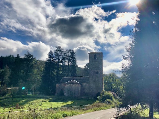 Sun drenched shot of building in Sant Sadurní d'Osormort