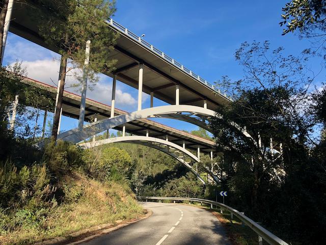 View up at the C-25 freeway bridge near Santa Coloma de Farners in Spain