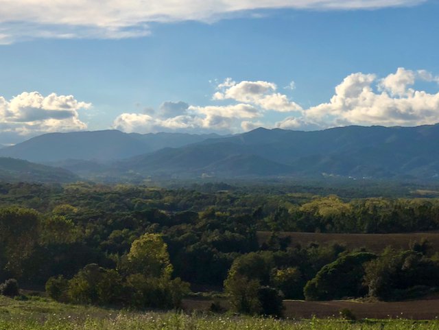 View overlooking the valley near Volcà de la Crosa near Girona, Spain