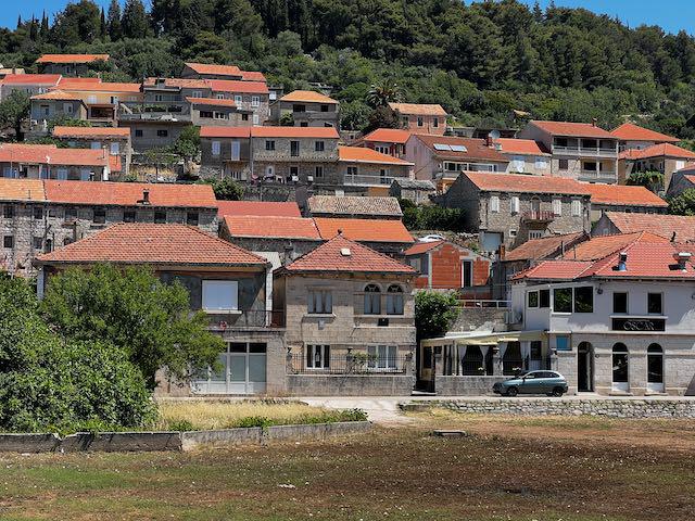 View out over red roof houses in Blato, Croatia