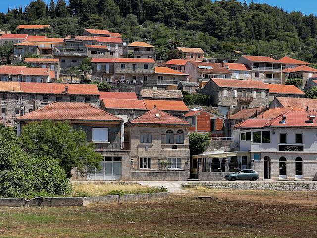 View out over red roof houses in Blato, Croatia