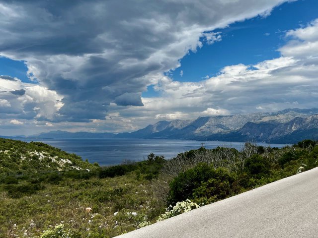 View looking out over Brač island to the north of Hvar island in Croatia