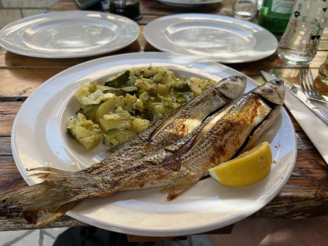 Grilled, freshly caught fish from a lake in Mljet