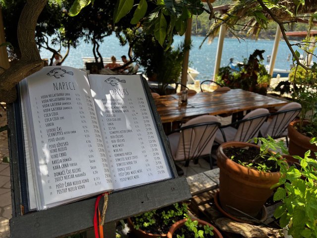Menu at konoba restaurant on the island of Mljet