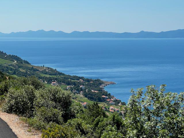 View over a small town nestled on the coastline of the Croatian peninsula