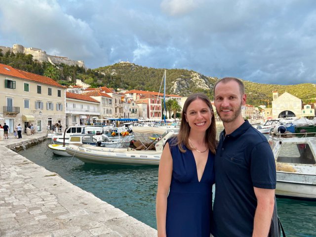 Portrait of couple near the water in Hvar, Croatia