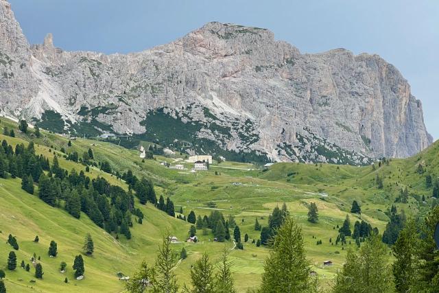View up towards the top of the Passo Gardena in the Italian Dolomites