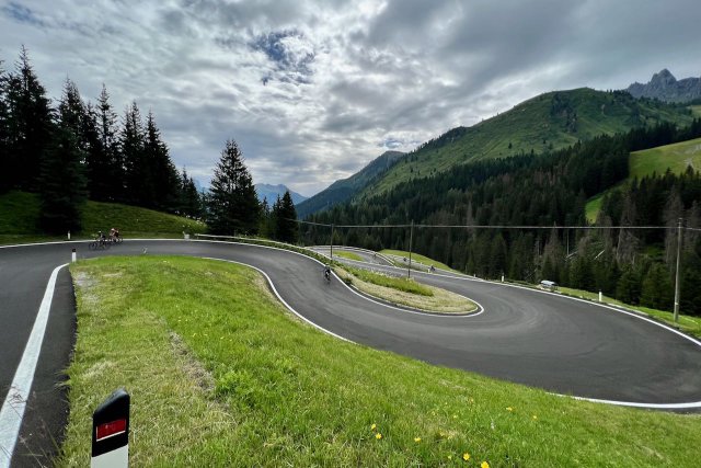 Curve in the road on the way up to Passo Pordoi in the Dolomites